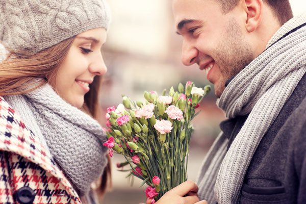 five great sober date ideas - happy couple with flowers, Sober Date Ideas